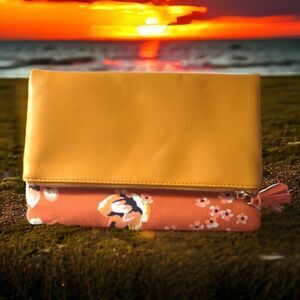 Rachel Pally Zahara Clutch Envelope Folding Floral Orange Blossoms Vegan Leather